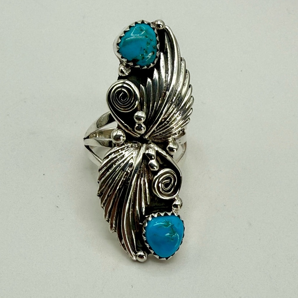 Vintage Native American Navajo Harris Largo Sterling Silver Ring with Turquoise - Picture 9 of 16